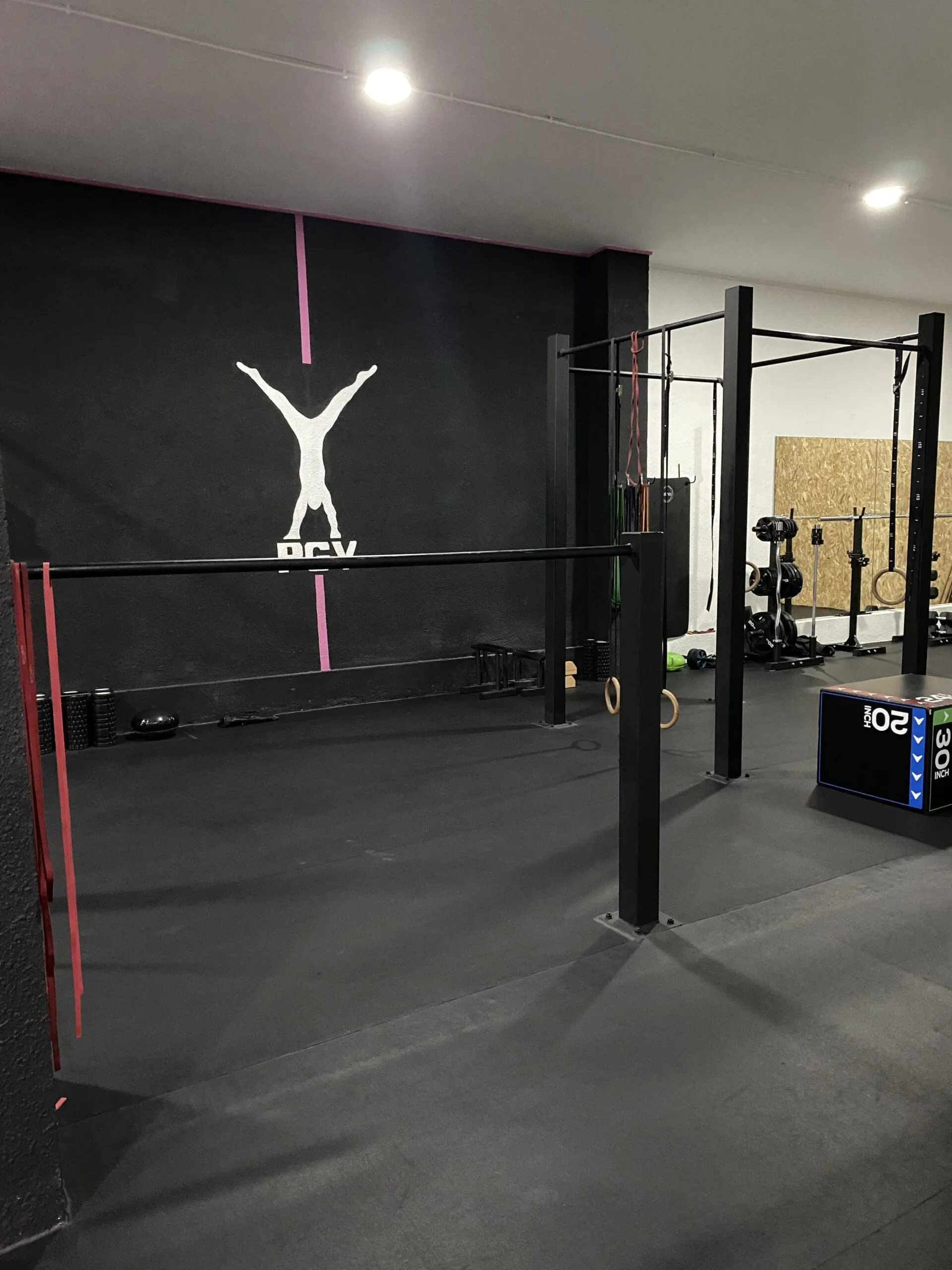 Sala principal del gimnasio Calistenia Zaragoza con el logo Team PGV